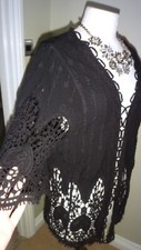 New Look Shrug Black Embroidered Lace Crochet1/2 Sleeve Open Front Lightweight M