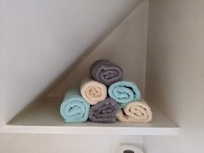 Bamboo and Cotton face/hand towels, set of 6 in 3 natural colours. 33cms square.