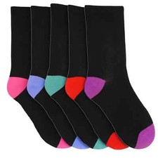 5 Pairs Ladies WOMENS Socks Black Toe & Heel Cotton MIX  Size 4-7 