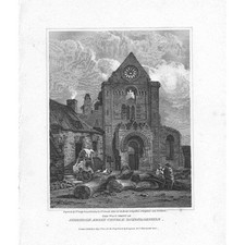 West Front of Jedburgh Abbey Church, Roxburghshire - Antique Print 1812