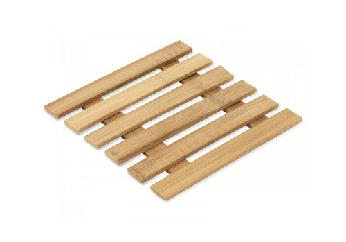 Slat bamboo wood trivet - wood, square
