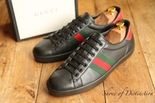 Gucci Ace Black Leather Shoes Trainers Sneakers Mens UK 9 US 10 EU 43