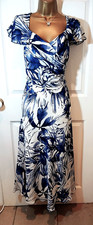 J TAYLOR @DEBENHAMS Stunning blue & white chiffon lined long dress 12 BNWT