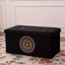 1 OR 2 SEATER GREEK VELVET DIAMANTE OTTOMAN STORAGE FOLDABLE Gold TOY BOX CHEST
