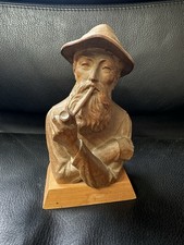 Vintage Hand Carved Wooden Figure – Man Smoking Pipe 