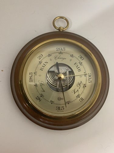 Round wooden hanging barometer - wooden,