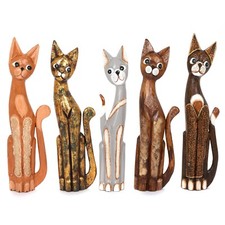 Wooden Cats Hand Carved 60 cm Bali Solid Wooden Fair Trade Standing Painted Cats