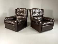 2 Vintage Danish Style Wingback Leather Lounge Chairs, 1970s, Retro. EB5688 MNOR