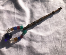 Antique Wood Lace Bobbin Pewter Arrows Coloured Glass Beads Spangled