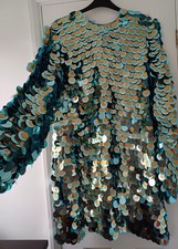 BNWT 24 ASOS DESIGN STACKER DISC SEQUIN EVENING  PARTY DRESS GOLD AQUA NEW £135