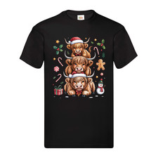 Cute Highland Cow Xmas T‑Shirt Christmas Gift Family Holiday Top