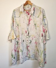 Grizas Linen Tunic Top Size XL Collared Oversized Lagenlook Paint Splatter