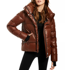 SAM V4713 Saddle Isabel Faux Leather Puffer Coat  Womens Size XS