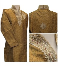 Mens Kurta Pyjama Light Mint Bollywood Wear with Fancy Embroidery/ Size 38