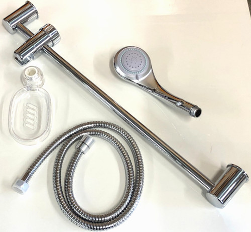 Chrome shower head - hose, soap
