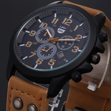 Men’s Military Leather Date Quartz Analog Army Casual Dress Wrist Watches UK