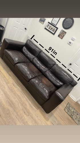 Dark brown leather sofa - brown,