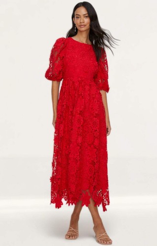 Oasis womens red - midi, lace