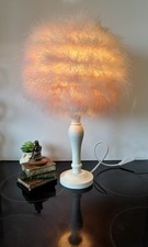 Candle Stick Table Lamp Wooden Base with Pink Feather Lampshade