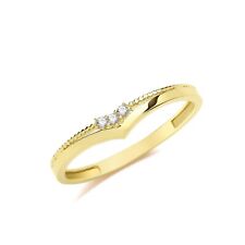 375 9ct Yellow Gold Three Stone Diamond Wishbone Band Ring J to T Simulated