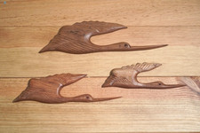 Vintage Teak Graduated Flying Birds Cranes Wall Hanging MCM