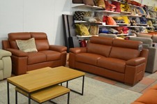 Designer Sofas Brown Leather 3 + 2 Seater Couch Set Luxury Italian Leather New