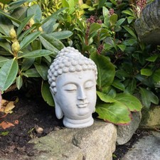 Buddha Head Garden Statue Asian Thai Style Solid Stone Cast UK Handmade 23cm