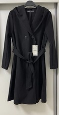 ZARA BLACK SOFT HOODED LAPEL COLLAR DOUBLE BREASTED BELTED COAT SIZE L BNWT