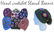 20 x Slouch Beanie Fair Boho Hand Knitted  Crochet Wool Hat Festival - JOBLOT