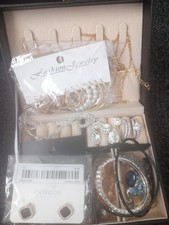 Faux Leather Jewellery Box Full Of Costume Jewellery Over 20 Items