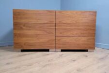 Walnut Style Credenza Six Drawer Sideboard Metal Feet Media TV Stand