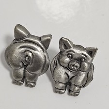 Unusual Pewter Pig Earrings