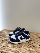 NIKE Dunk Low Navy Blue White PS Trainers Shoes Size UK 5.5 EU 22 US 6C - VGC