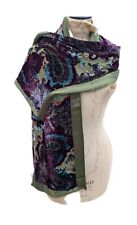 Vintage Multicoloured Velvet Scarf Silk Viyella Green Purple 