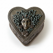 Medusa Heart Shaped Bronze Trinket Box - Greek Mythology Jewelry Holder