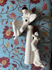 Vintage Retro 80’s Decorative Pierrot Clowns Candle Holder Laying Clown Figures