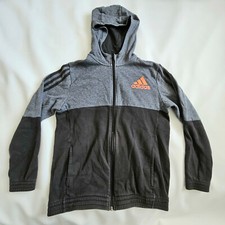 Adidas Kids Hoodie Black Grey Zip-up 13-14 Years Boys Girls Long Sleeve Casual