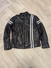 RK Sports Black Leather Motorcycle Jacket White Stripe VGC Size L..