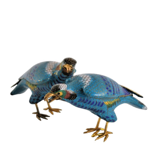 Cloisonné pair birds - birds, of