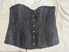 Black Brocade Corset Lace Up Back Hook Front Gothic Burlesque Halloween 4XL BN
