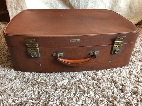Vintage antler brown suitcase - vintage,