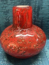 Red Art Glass Bud Vase Gold