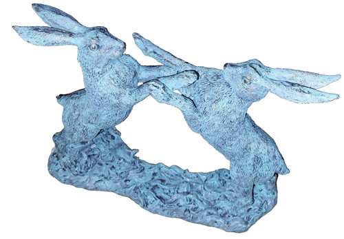 Hares boxing bronze statue - bronze,