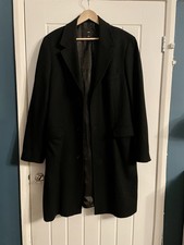 Mens Black Wool Overcoat, Knee