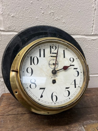 Old brass cased ships clock - cased,