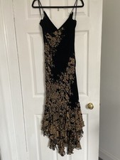 Sagaie Designer Black Silk Velvet Devore Ruffle Hem Evening Dress & Shawl  8 10