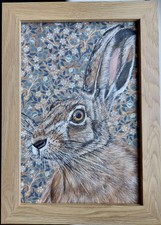 Original wildlife Hare picture painting William Morris Art Nouveau fabric 