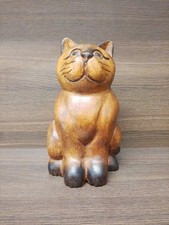 Large Wooden Cat Figurine 