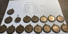 Joblot Farthings In Brass Bezels 16 In Total, See Photo For Dates.