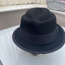 Black Pork Pie Hat 100% Wool